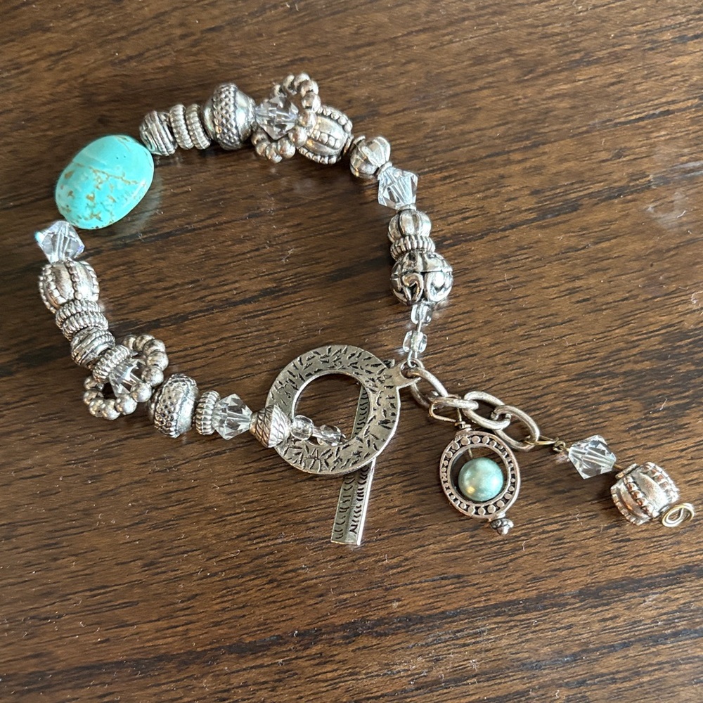 Silver and Turquoise Beaded Bracelet
